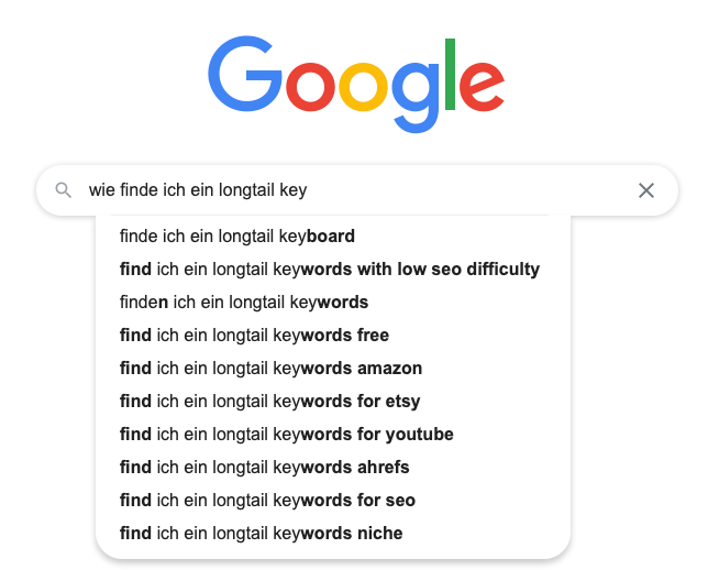 Longtail Keyword Googlesuche Beispiel